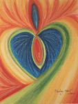 'Healing Heart'- Oliepastel op aquarelpapier - 30x40cm-zonder passepartout - 10€ - - intuïtieve tekening nav invoelen Lichtremedie 'Crystael'
