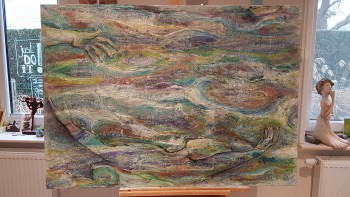 'Healing Waves' @ElianeKunnen - mixedmedia, zijkanten mee beschilderd, 140x100cm - 295€ , incl ophangsysteem